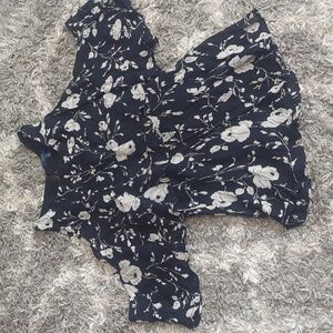 Polo Ralph Lauren 8 Silk Black Beige Floral-Print Off-The-Shoulder Blouse